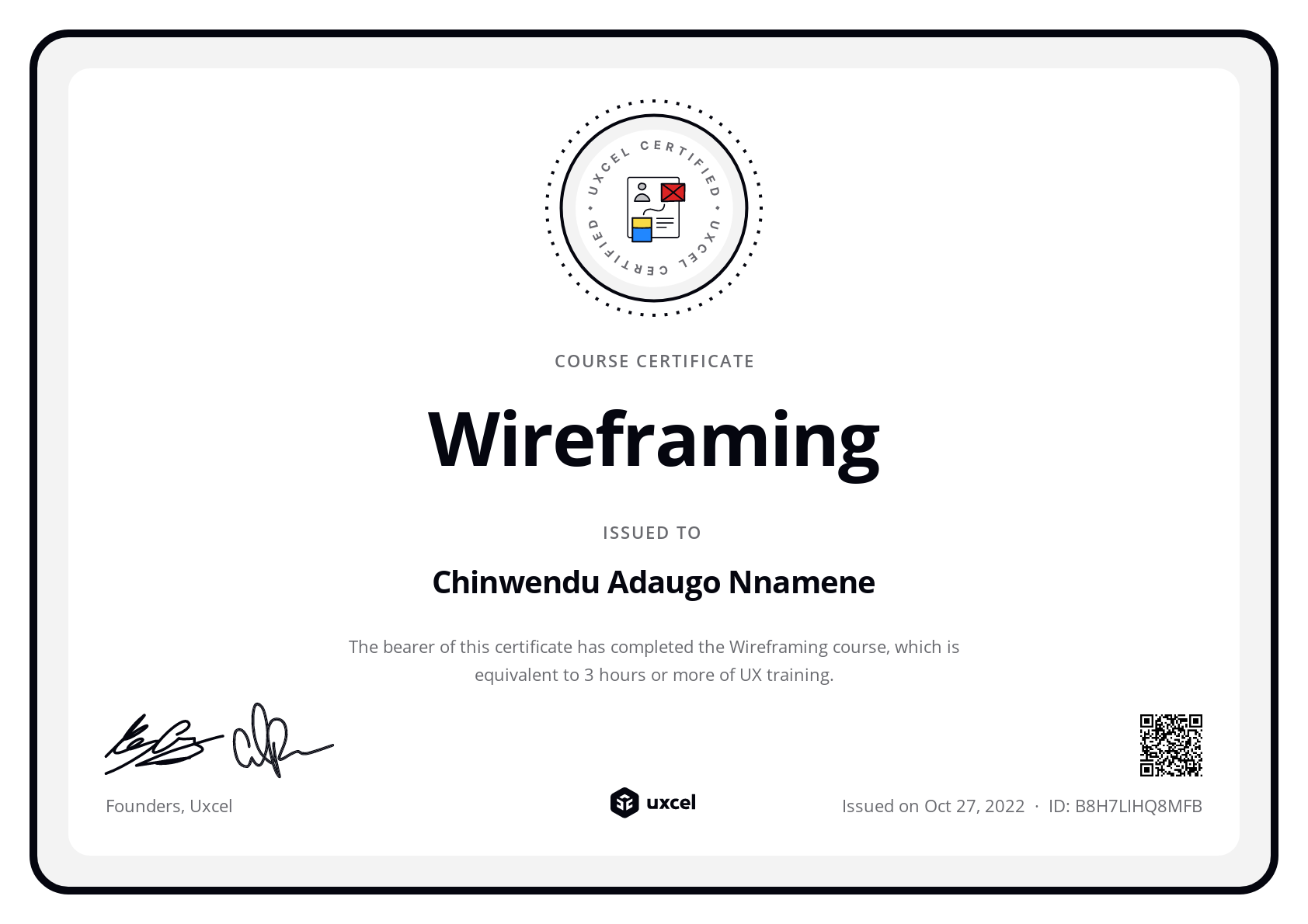 Chinwendu Adaugo Nnamene's certificate